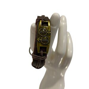 done Handcrafted Leather & Cord Adjustable Bracelet With Boy & Girl Metal Charm